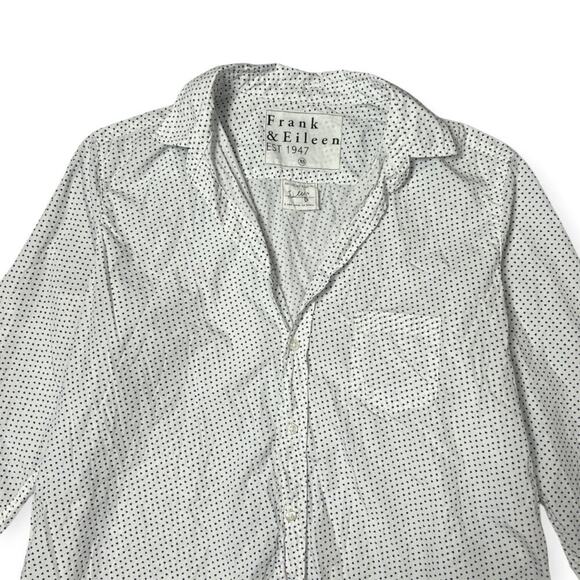 Frank & Eileen EILEEN Heart Print Relaxed Button Up Shirt SIZE XS Navy White - Picture 6 of 12